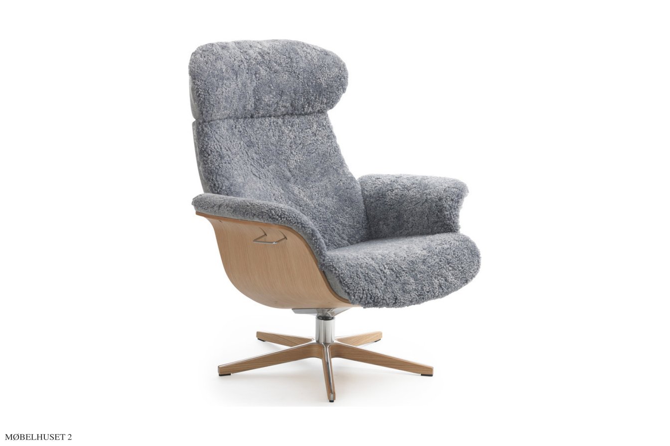 Timeout l�nestol, Eg lak, Drejefod tr�/aluminium, F�reskind | Sheepskin Graphite | Conform
