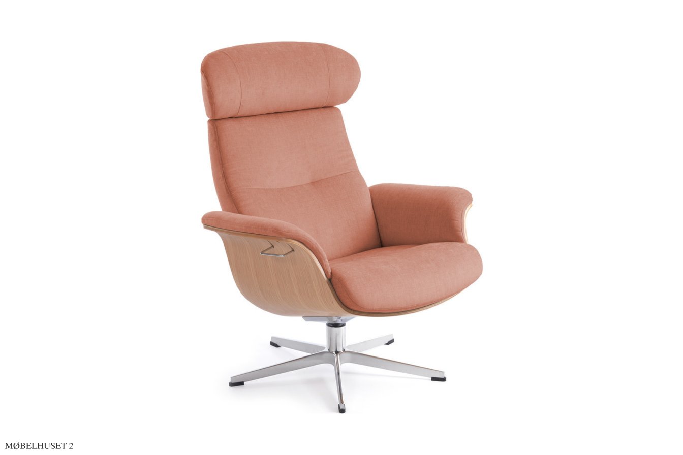 Timeout l�nestol, Eg lak, Drejefod aluminium, Stof | Evita Peach 13 | Conform