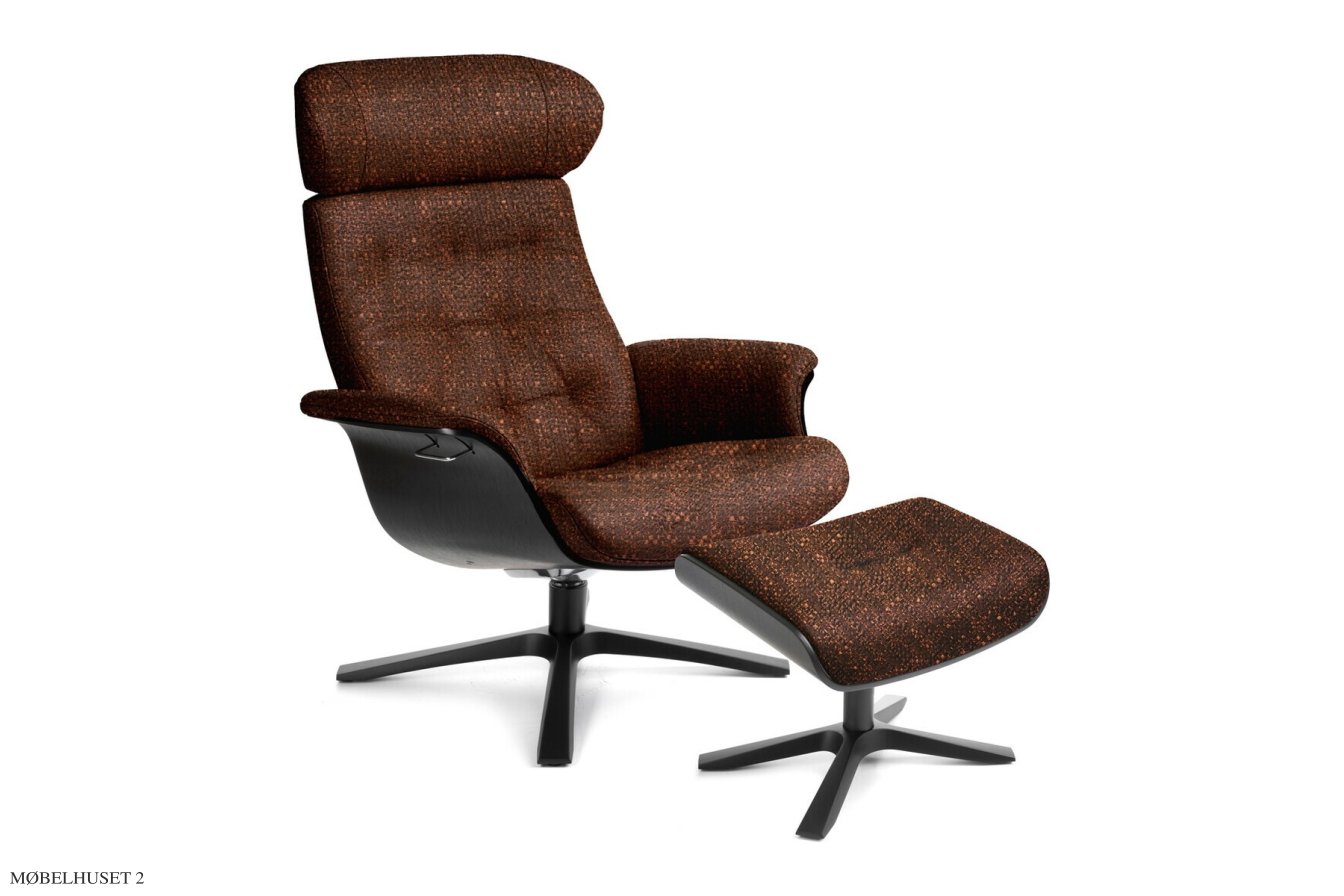 Timeout l�nestol, Eg sortbejdset, Quattro drejefod sort aluminium, Stof | Nanda Umber 65 | Conform