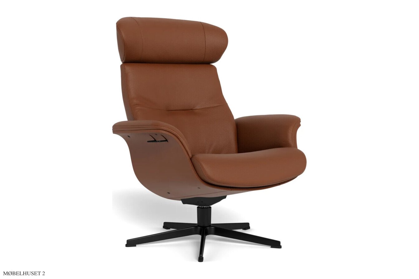 Timeout l�nestol, Helpolstret, Drejefod sort aluminium, L�der | Fantasy Cognac 65 | Conform