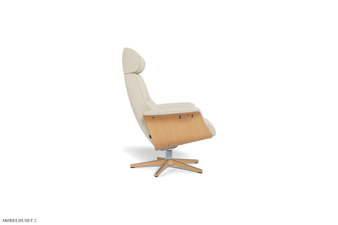 Timeout l�nestol, Eg lak, Drejefod tr�/aluminium, Stof | Benson Cream 03 | Conform