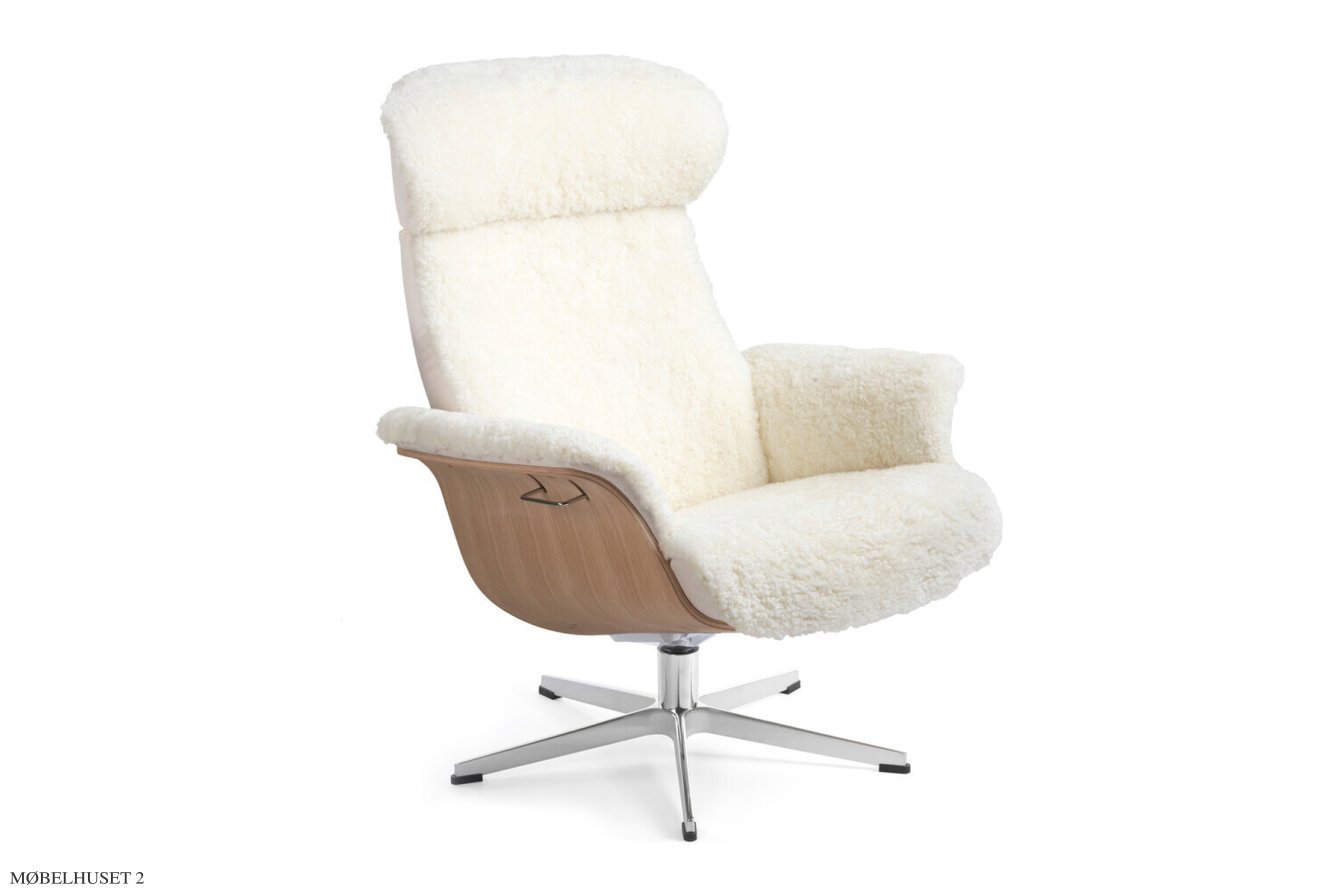 Timeout l�nestol, Eg lak, Drejefod aluminium, F�reskind | Sheepskin Offwhite | Conform