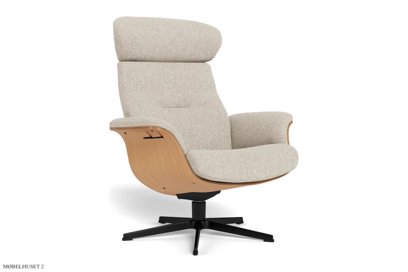 Timeout l�nestol, Eg lak, Drejefod sort aluminium, Stof | Alta Stone 73 | Conform