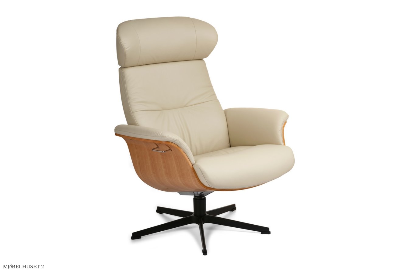 Timeout l�nestol, Eg lak, Drejefod sort aluminium, L�der | Meno Ivory 03 | Conform