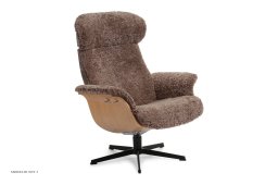 Timeout l�nestol, Eg lak, Drejefod sort aluminium, F�reskind | Sheepskin Sahara | Conform