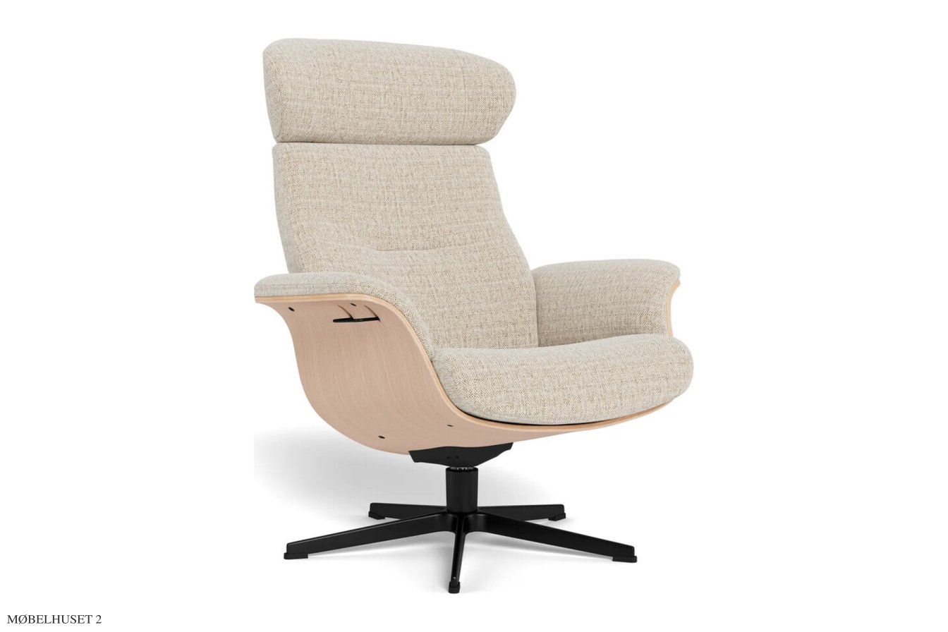 Timeout l�nestol, Eg ubehandlet, Drejefod sort aluminium, Stof | Cortina Sand 09 | Conform