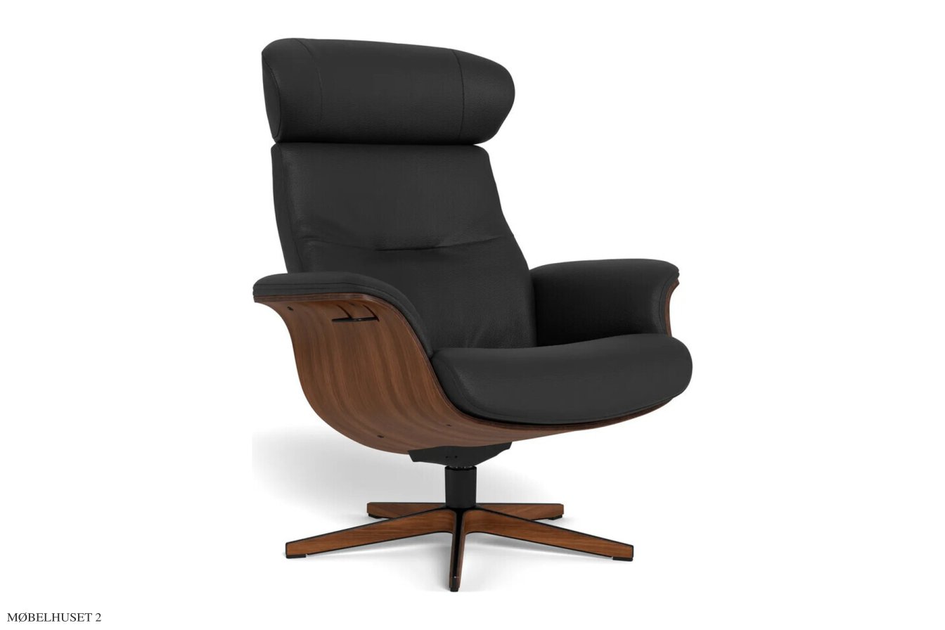 Timeout l�nestol, Valn�d, Drejefod tr�/sort aluminium, L�der | Fantasy Black 89 | Conform