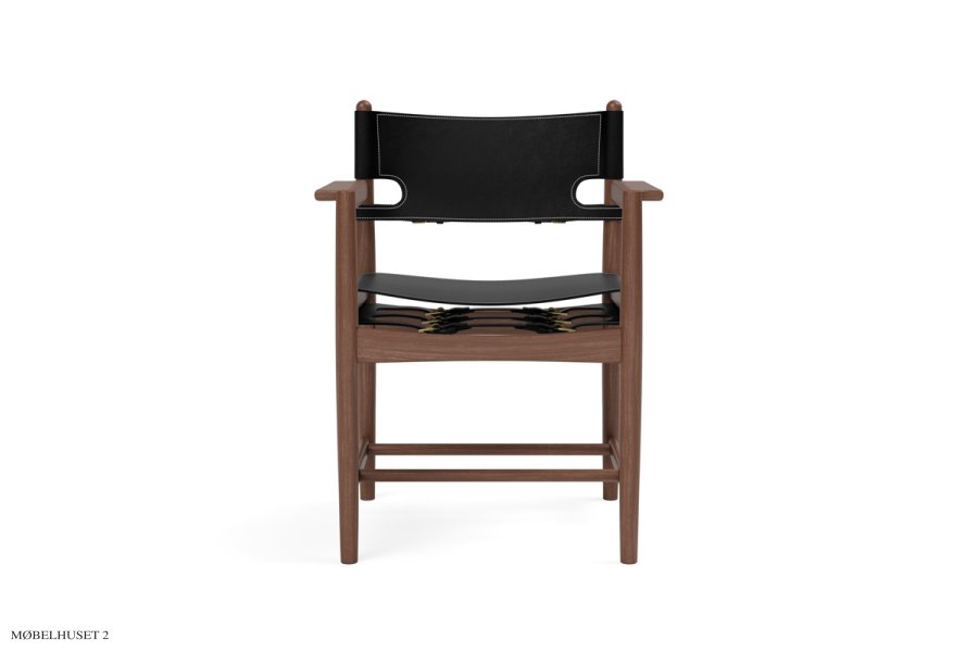 The Spanish Dining Chair mit Armlehnen | 3238 | Brge Mogensen Narbenleder schwarz | Eiche ger&auml;uchert, ge&ouml;lt