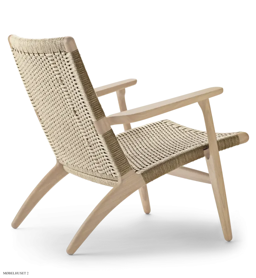 CH25 Lounge Chair | Eiche wei� ge�lt mit Naturgeflecht