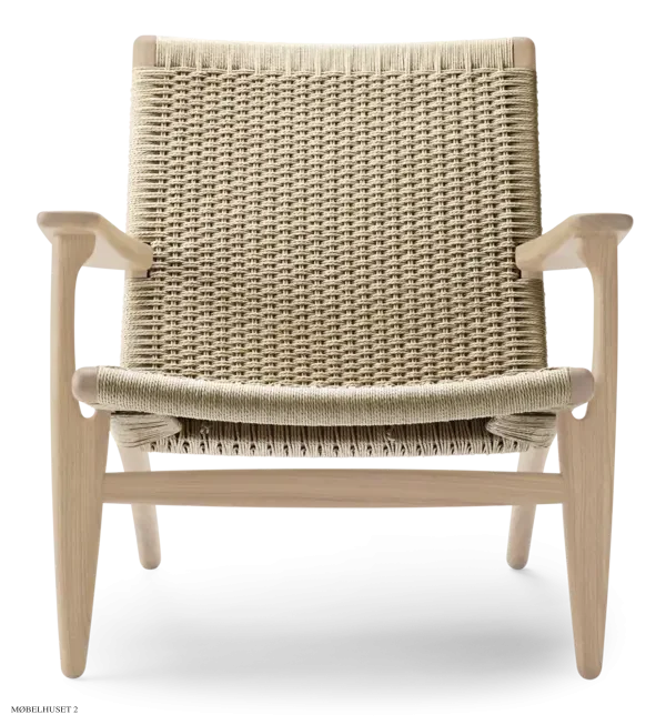 CH25 Lounge Chair | Eiche wei� ge�lt mit Naturgeflecht