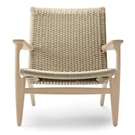 CH25 Lounge Chair | Eiche wei� ge�lt mit Naturgeflecht