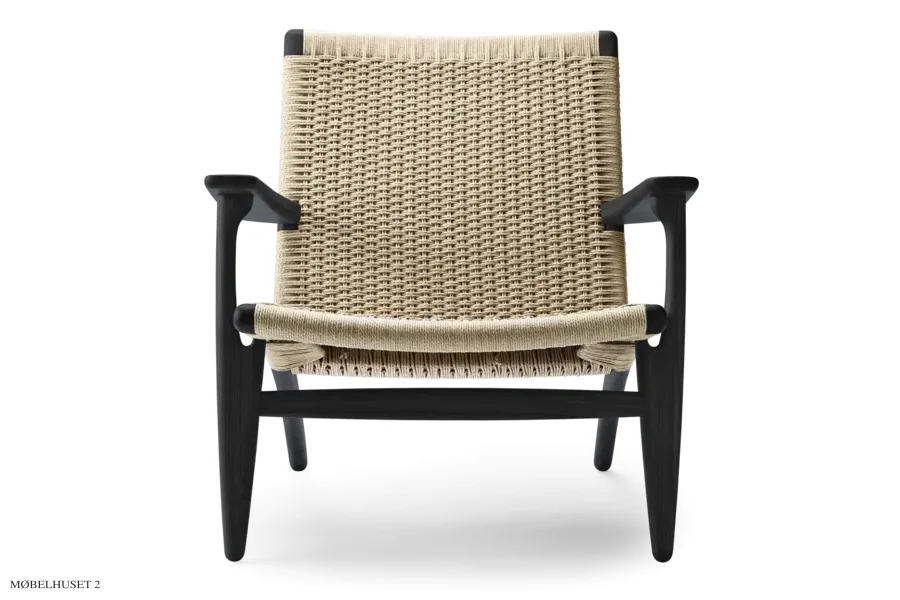 CH25 Lounge Chair | Eiche schwarzlackiert | Naturgeflecht