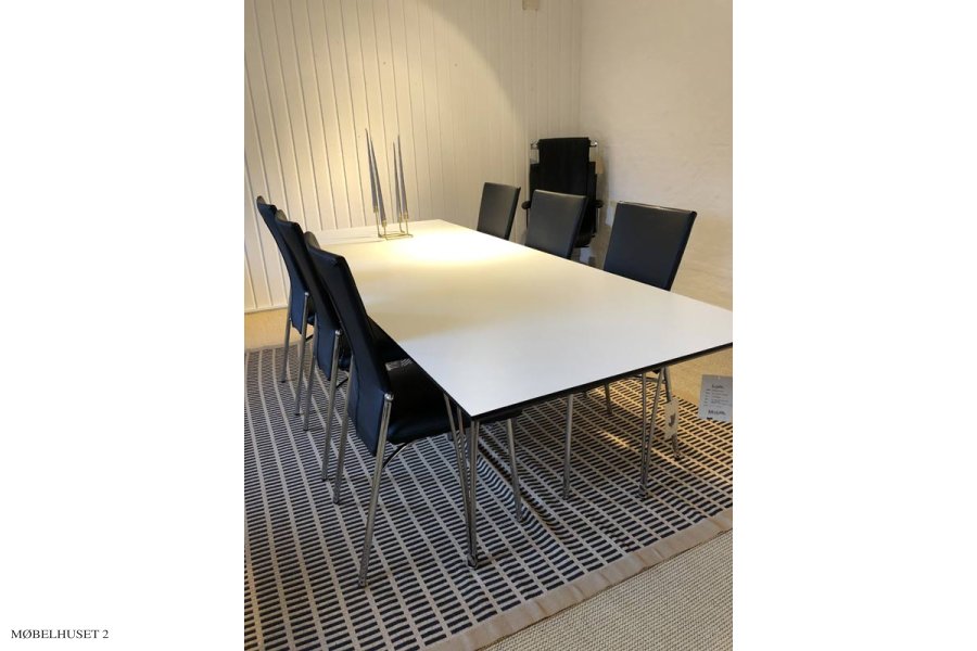 Freja Esstisch mit 6 Glisette Esssthle schwarzes Leder | Chrom