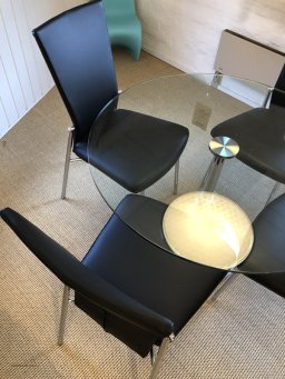 Lift glas spisebord + 4 x Glisette spisestole sort l�der
