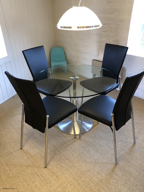 Lift glas spisebord + 4 x Glisette spisestole sort l�der