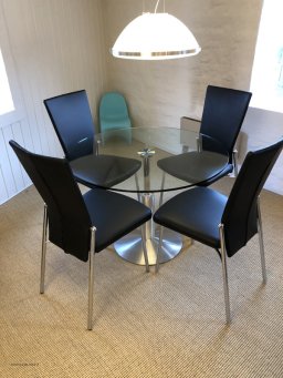Lift glas spisebord + 4 x Glisette spisestole sort l�der
