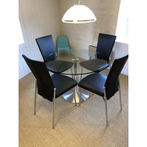 Lift Glasesstisch + 4 x Glisette Essstühle mit schwarzes Leder