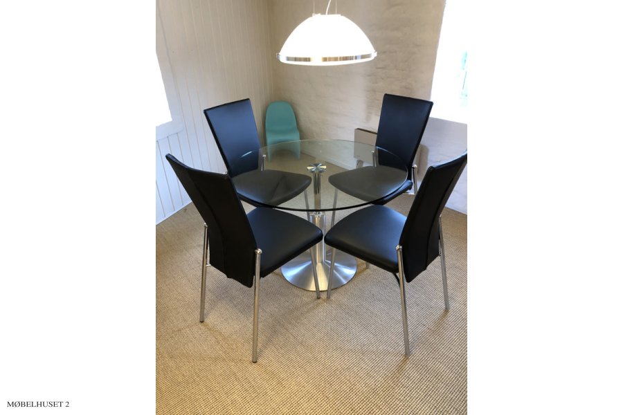 Lift Glasesstisch + 4 x Glisette Essst&uuml;hle mit schwarzes Leder