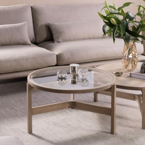 Optic rundt sofabord m. glasindsats