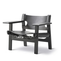 Der Spanische Stuhl | Brge Mogensen | Eiche Schwarzer Lack | Schwarzes Leder