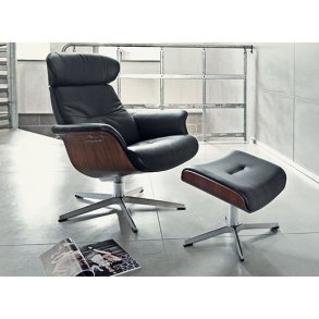 Time Out Sessel und Hocker schwarz Fantazy Leder und Walnuss