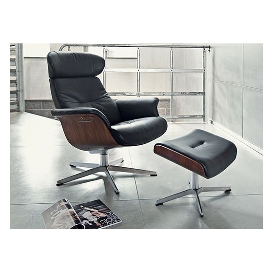 Time Out Sessel und Hocker schwarz Fantazy Leder und Walnuss