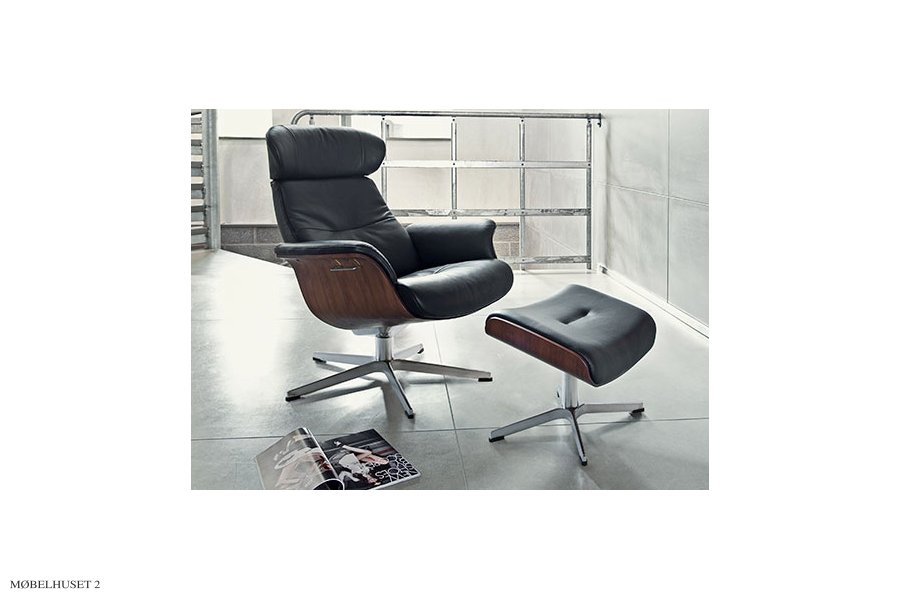 Time Out Sessel und Hocker schwarz Fantazy Leder und Walnuss