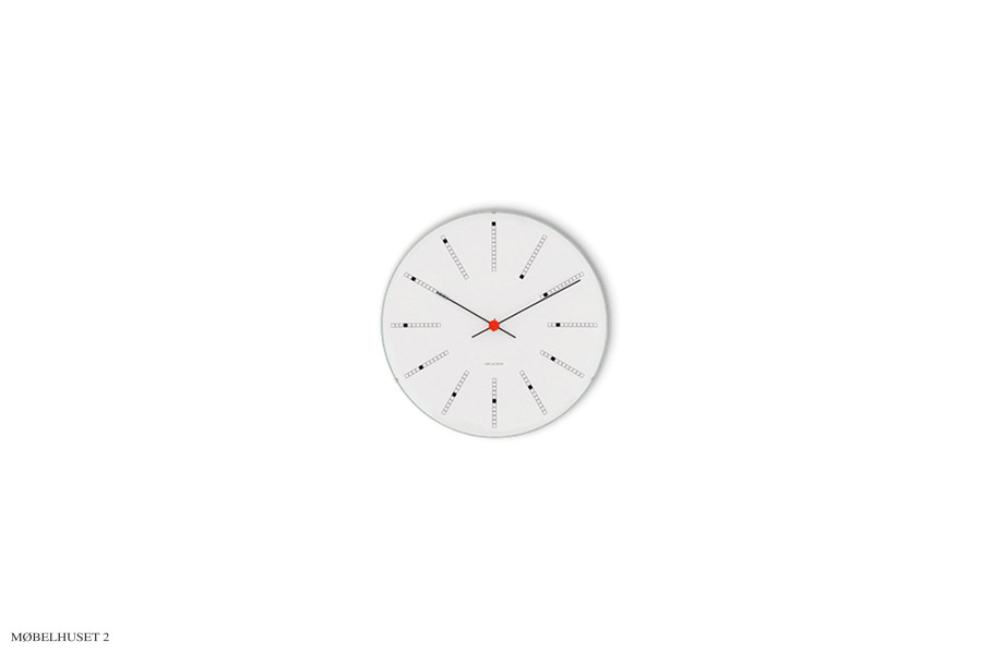 Arne Jacobsen Bankers Wanduhr Wei, schwarz und rot,  16 cm