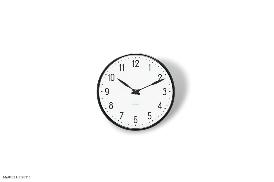 Arne Jacobsen Station Wanduhr, Schwarz &amp; Wei, D 16 cm