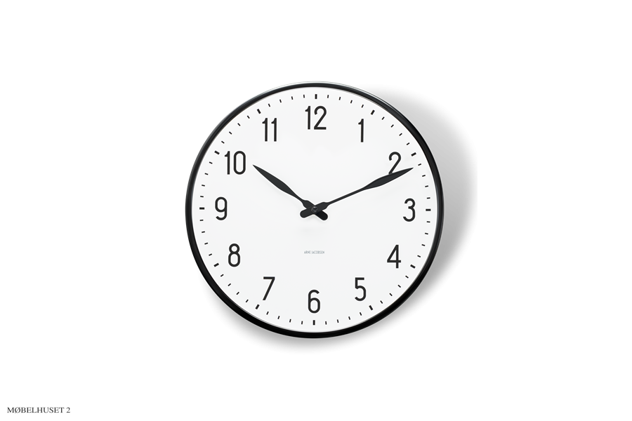 Arne Jacobsen Station Wanduhr, Schwarz &amp; Wei, D 29 cm