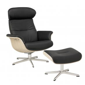 Time Out Sessel und Hocker schwarz Fantazy Leder und Eiche hell