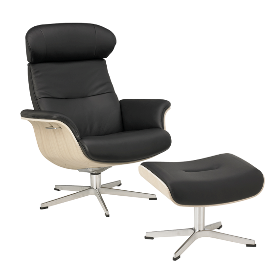 Time Out Sessel und Hocker schwarz Fantazy Leder und Eiche hell