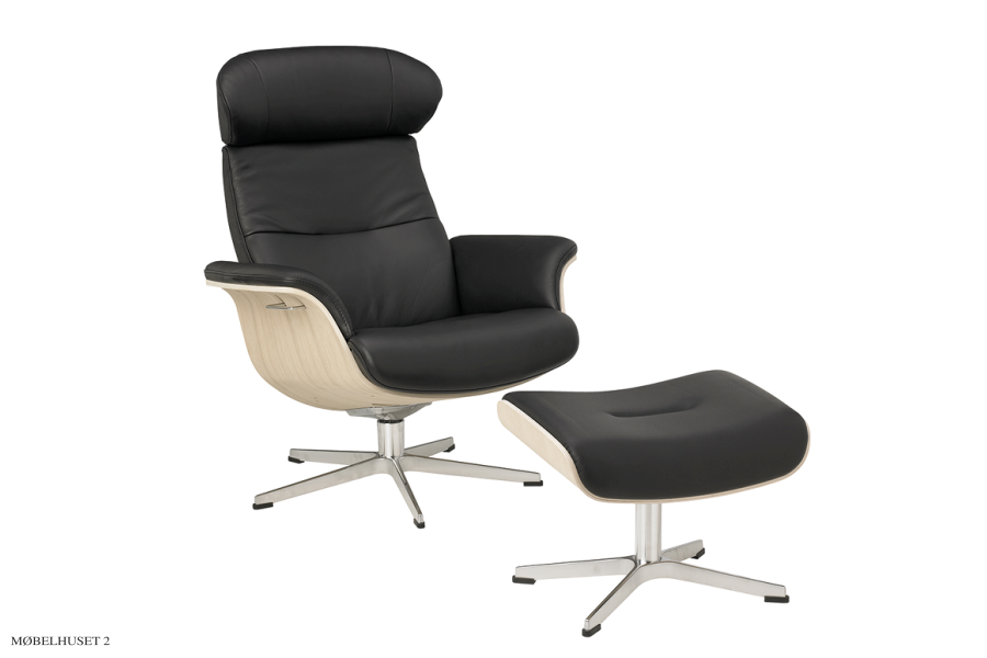 Time Out Sessel und Hocker schwarz Fantazy Leder und Eiche hell