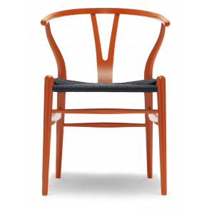 CH24 Y-Stuhl | Buche Soft Orangerot, Schwarzes Korbgeflecht
